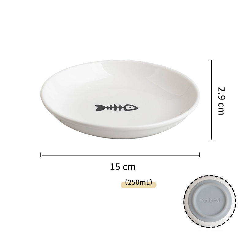 KFX-1311933 Whisker-Friendly Ceramic Cat Bowls with Non-Slip Silicone Base for Food and Water