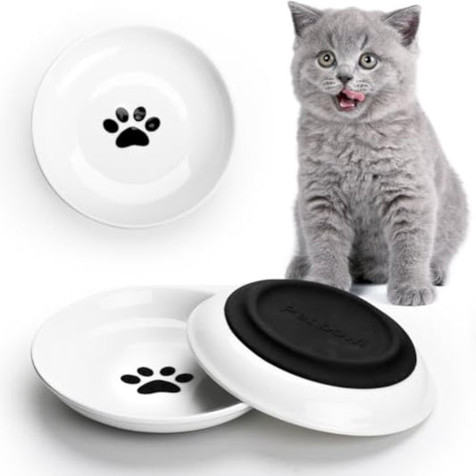 KFX-1311933 Whisker-Friendly Ceramic Cat Bowls with Non-Slip Silicone Base for Food and Water