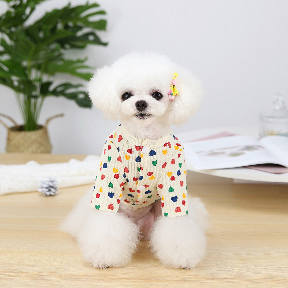KFX-1312317 Stylish Two-Legged Pet Shirt in White or Pink with Love Design