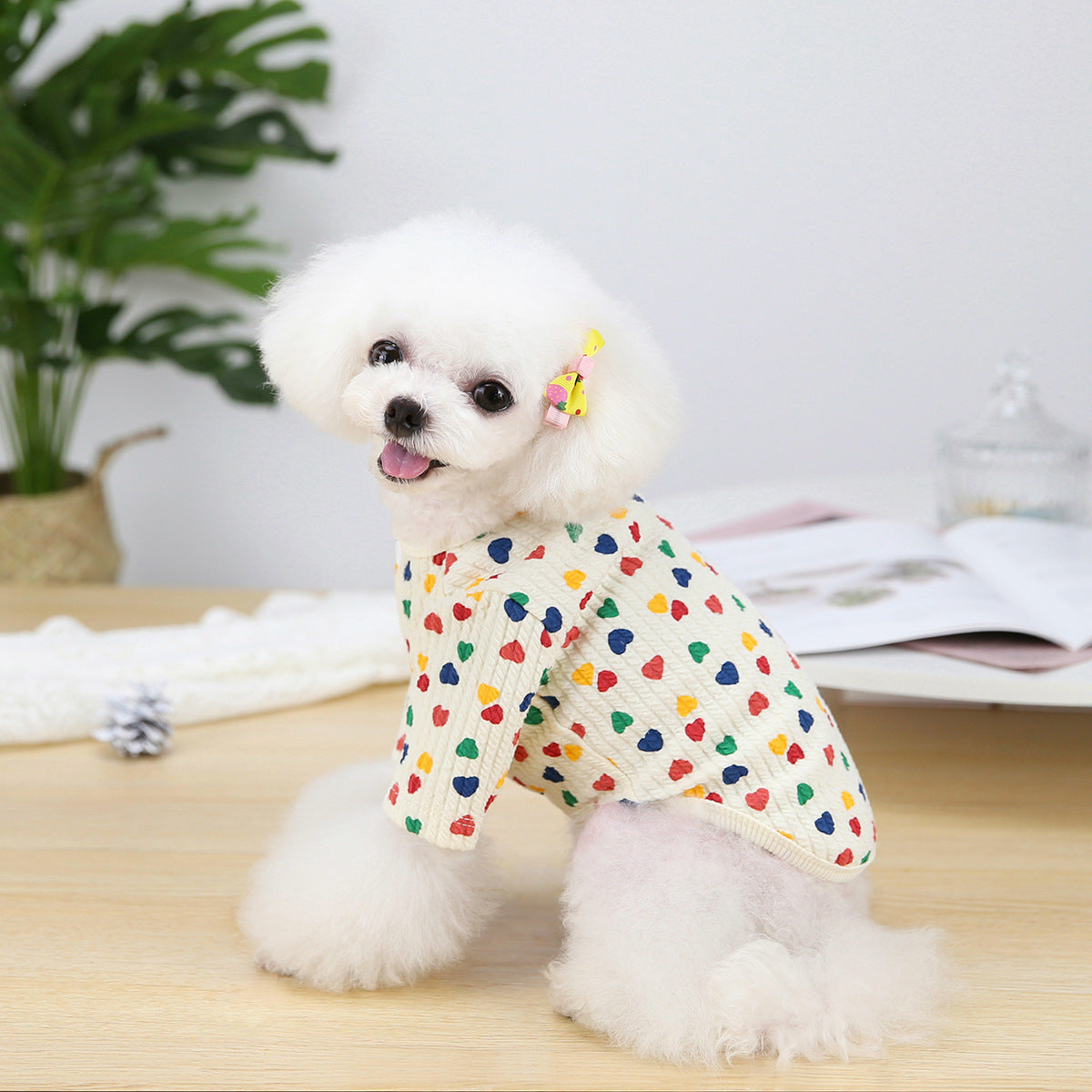 KFX-1312317 Stylish Two-Legged Pet Shirt in White or Pink with Love Design