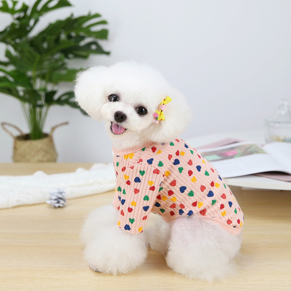 KFX-1312317 Stylish Two-Legged Pet Shirt in White or Pink with Love Design