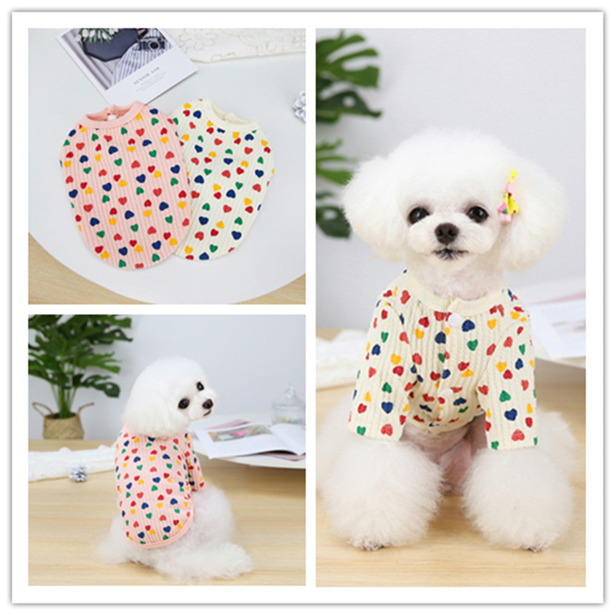 KFX-1312317 Stylish Two-Legged Pet Shirt in White or Pink with Love Design