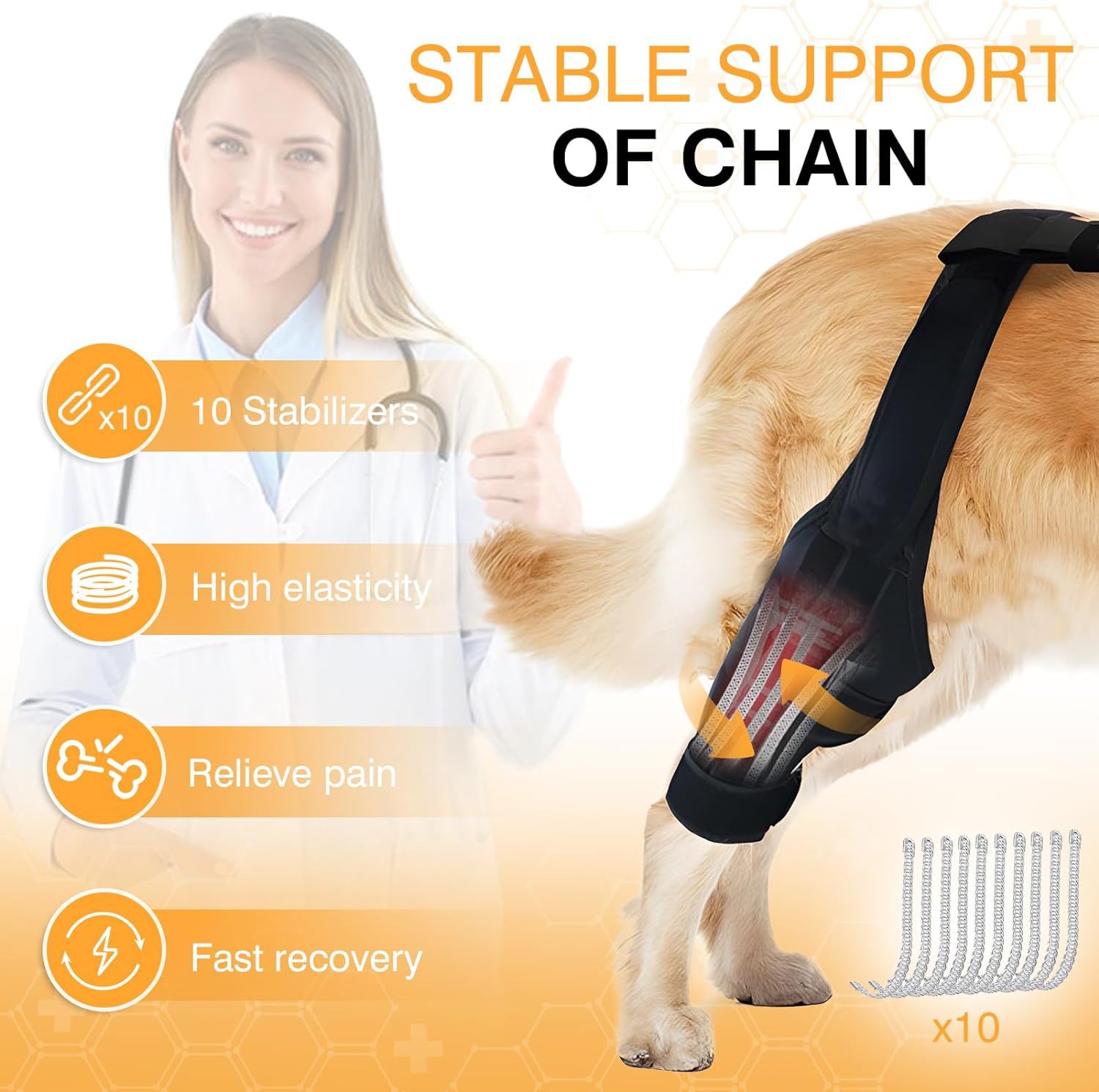 KFX-1313341 Dog Knee Brace with Auxiliary Belt for Joint Support and Protection