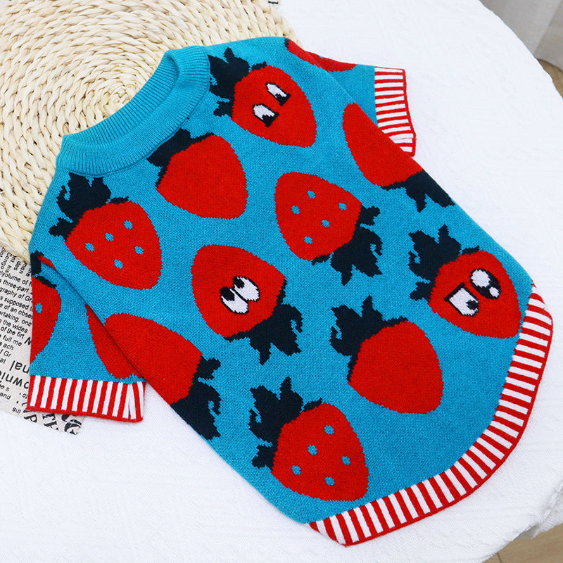 KFX-1319485 Autumn and Winter Dog Sweater Collection - Wool Cardigans in Floral, Strawberry, Pig, and Rabbit Designs