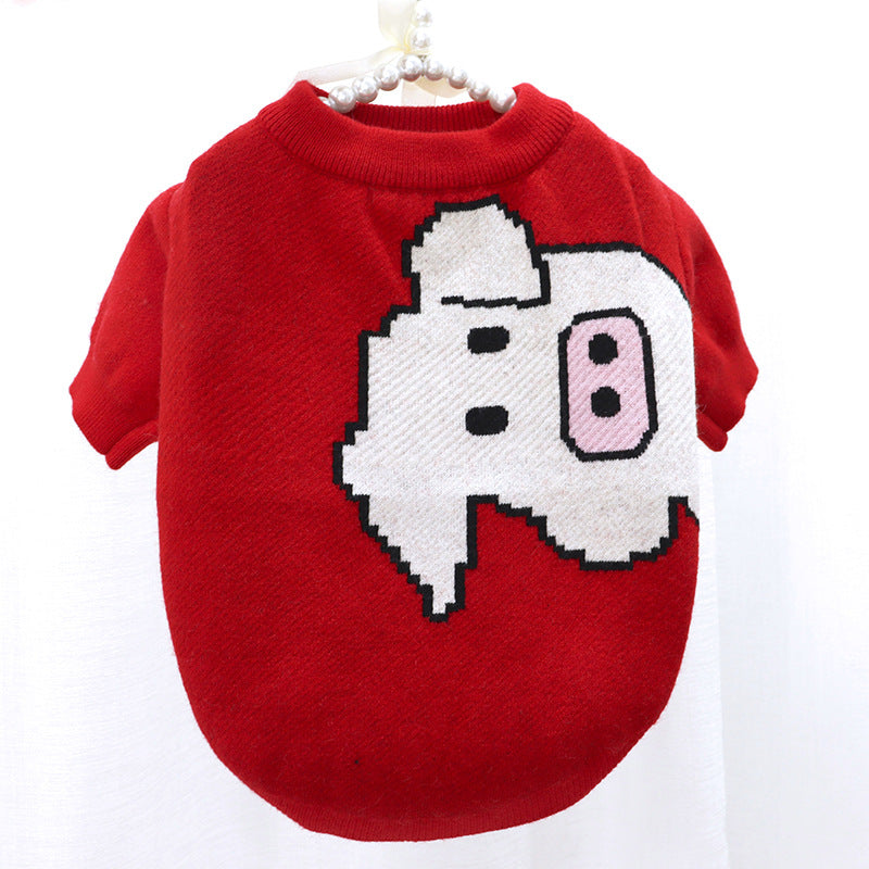 KFX-1319485 Autumn and Winter Dog Sweater Collection - Wool Cardigans in Floral, Strawberry, Pig, and Rabbit Designs
