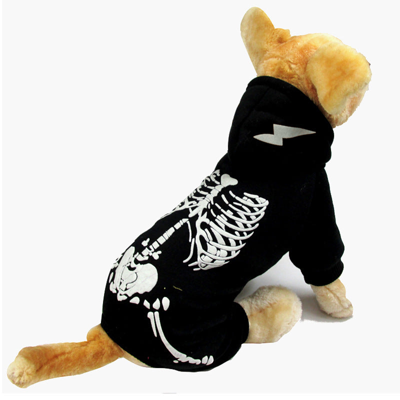 KFX-1319869 Luminous Skeleton Dog Sweater for Pets - Black and Red, Sizes S, M, L, XL