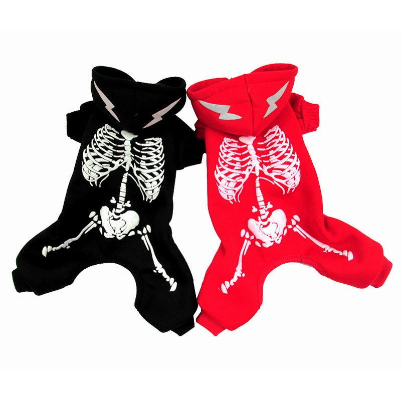 KFX-1319869 Luminous Skeleton Dog Sweater for Pets - Black and Red, Sizes S, M, L, XL