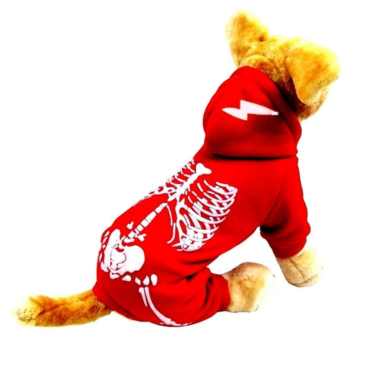 KFX-1319869 Luminous Skeleton Dog Sweater for Pets - Black and Red, Sizes S, M, L, XL