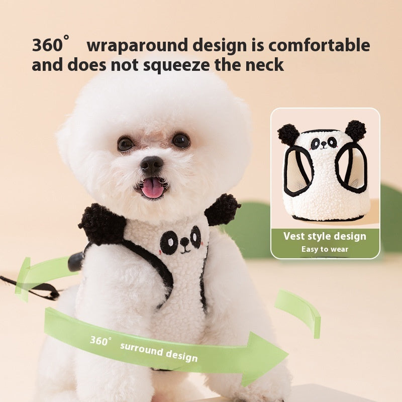 KFX-1327037 Lambswool Dog Leash with Animal-Shaped Handle in White Panda and Pink Bear Designs