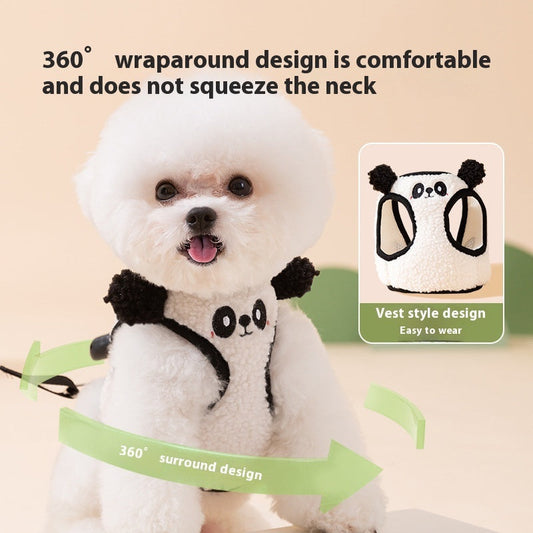 KFX-1327037 Lambswool Dog Leash with Animal-Shaped Handle in White Panda and Pink Bear Designs