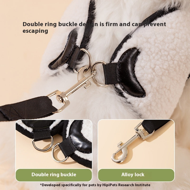 KFX-1327037 Lambswool Dog Leash with Animal-Shaped Handle in White Panda and Pink Bear Designs