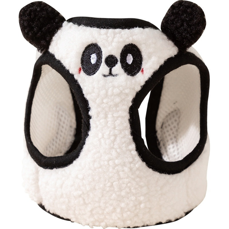 KFX-1327037 Lambswool Dog Leash with Animal-Shaped Handle in White Panda and Pink Bear Designs
