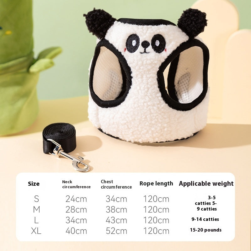 KFX-1327037 Lambswool Dog Leash with Animal-Shaped Handle in White Panda and Pink Bear Designs
