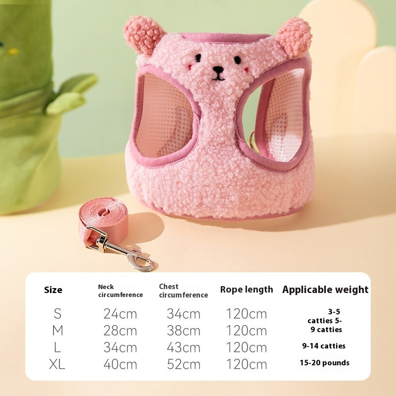 KFX-1327037 Lambswool Dog Leash with Animal-Shaped Handle in White Panda and Pink Bear Designs