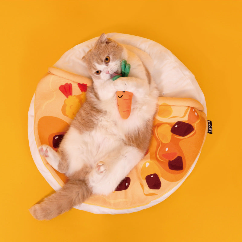 KFX-1327293 Cozy Curry Rice Cat Quilt for Sleeping, Removable & Washable Option Available
