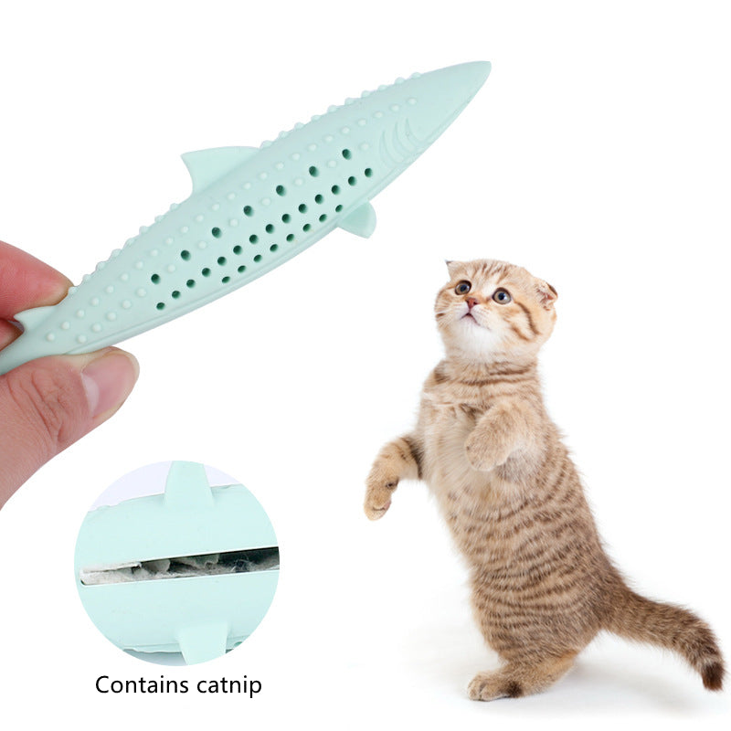 KFX-1328061 Soft Silicone Cat Chewing Fish Toy with Catnip for Teeth Cleaning and Playtime