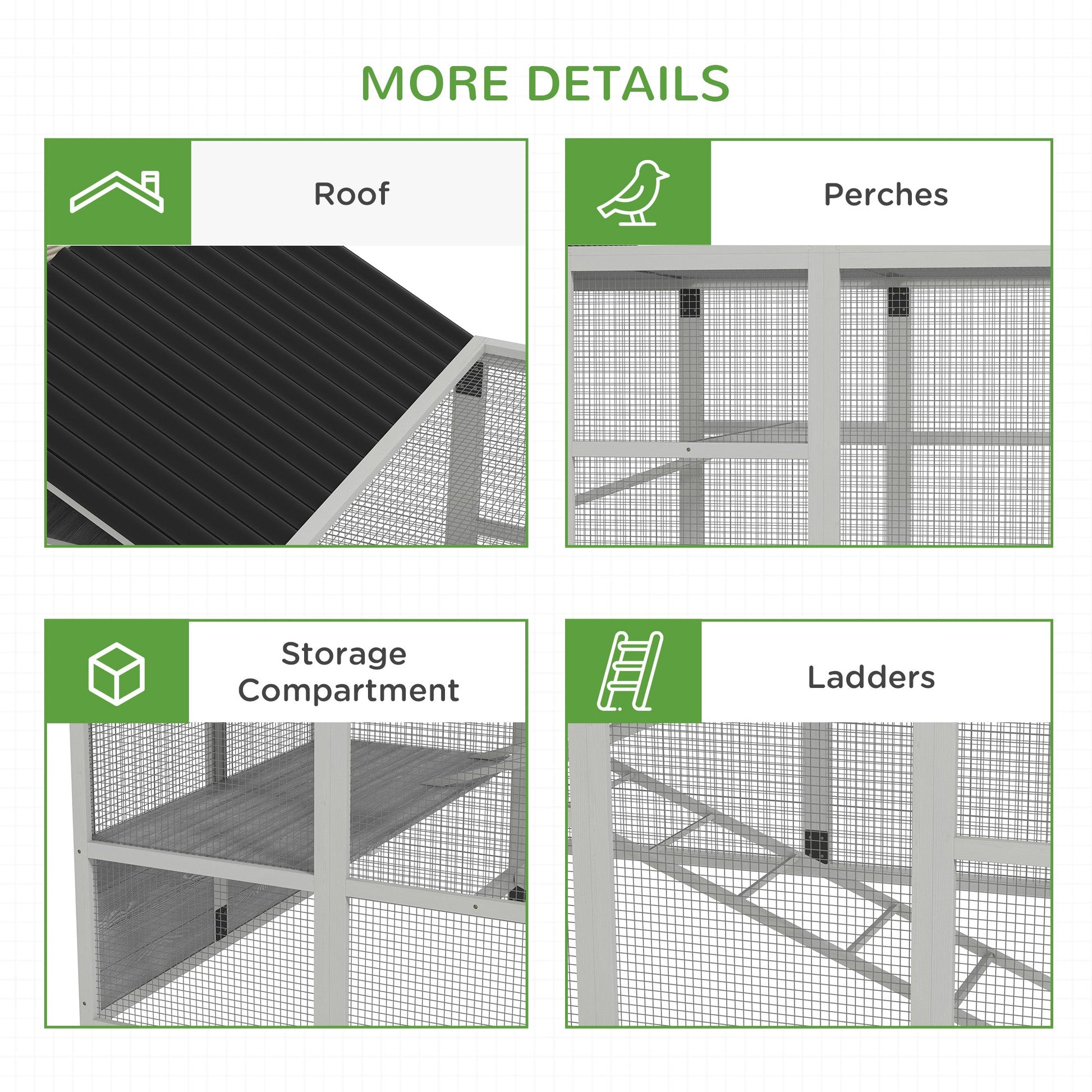 KFX-1330877 Wooden Chicken Coop Run for 6-10 Chickens with Storage, Perches and Lockable Door - 141.75" x 48" x 61" Gray