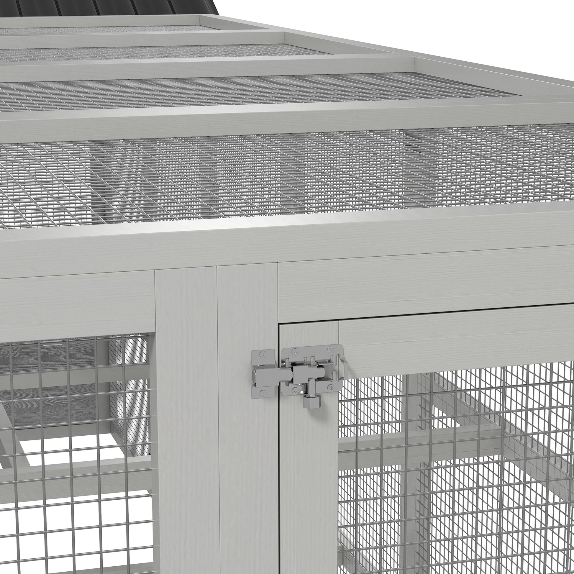 KFX-1330877 Wooden Chicken Coop Run for 6-10 Chickens with Storage, Perches and Lockable Door - 141.75" x 48" x 61" Gray