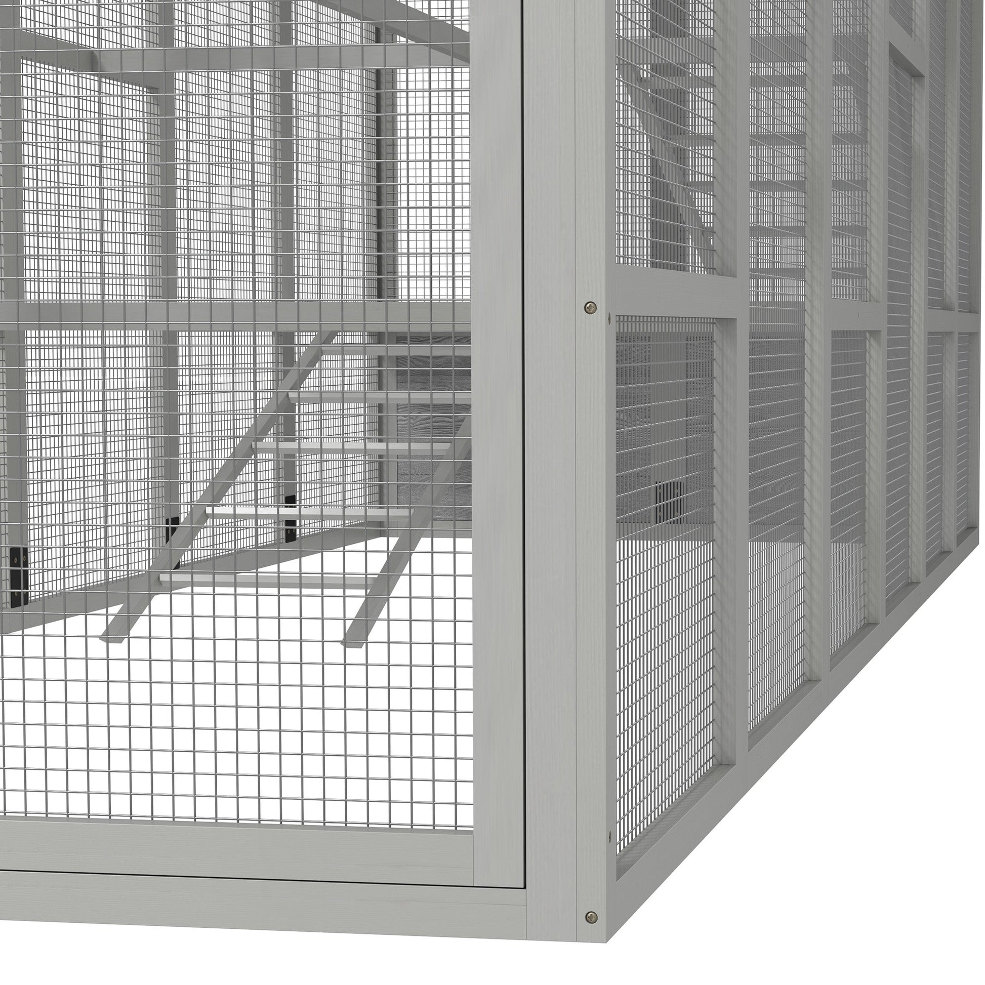 KFX-1330877 Wooden Chicken Coop Run for 6-10 Chickens with Storage, Perches and Lockable Door - 141.75" x 48" x 61" Gray