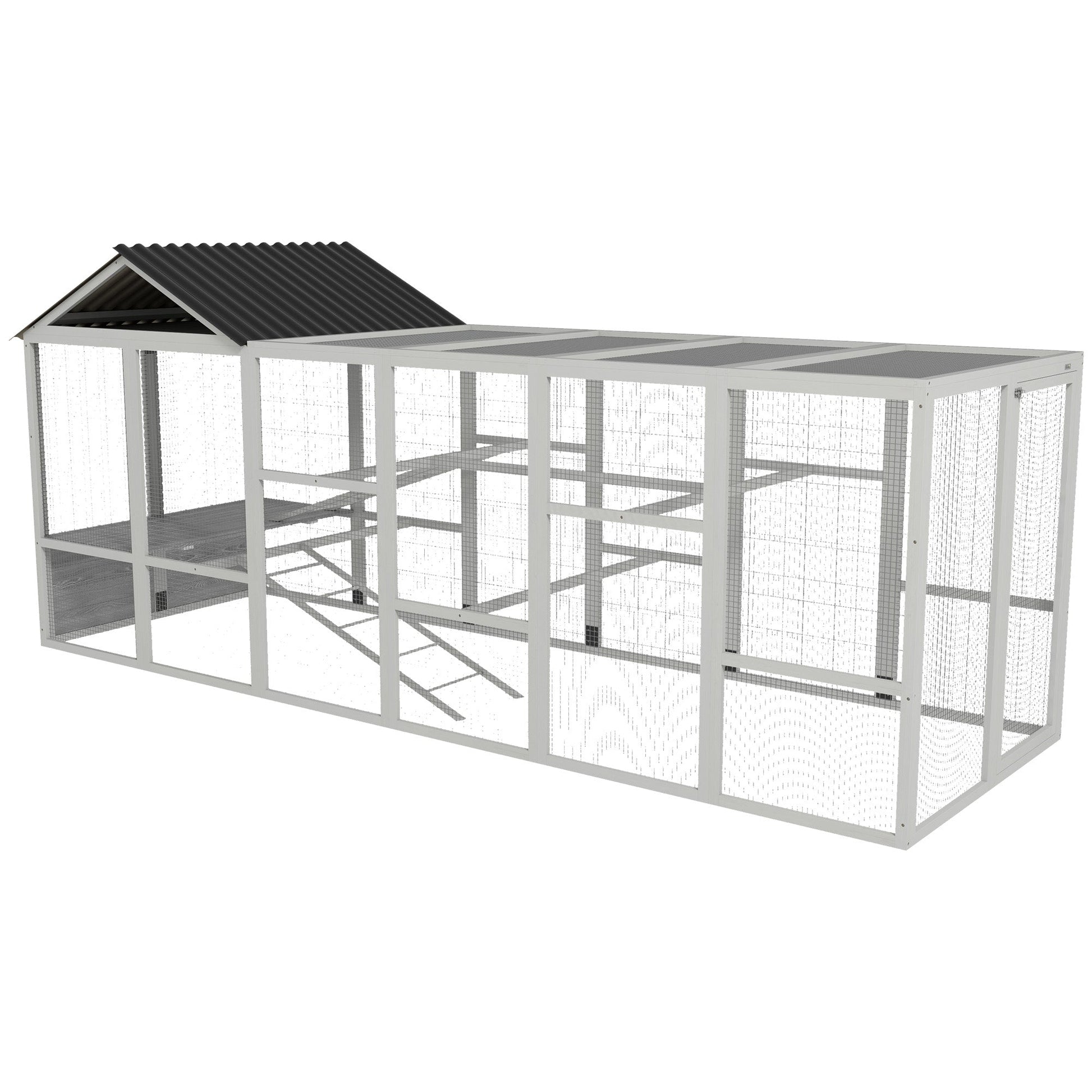 KFX-1330877 Wooden Chicken Coop Run for 6-10 Chickens with Storage, Perches and Lockable Door - 141.75" x 48" x 61" Gray