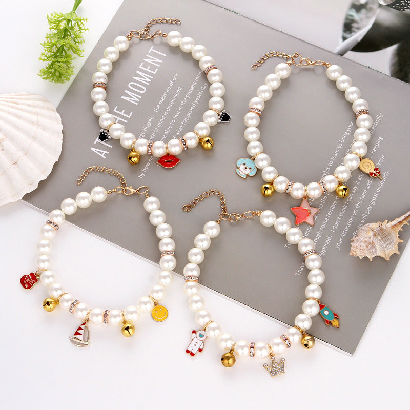 KFX-1334973 Fashionable Pearl Pet Collar in Cartoon & Stylish Designs - Available in Multiple Styles and Sizes
