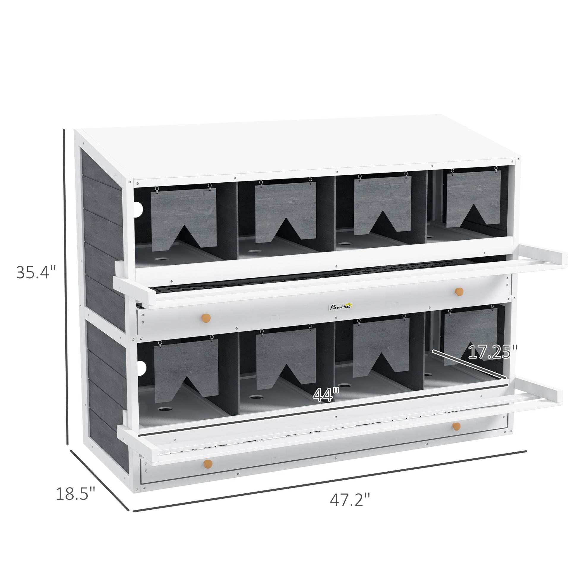 KFX-1336637 8 Compartment Wooden Chicken Nesting Box with Egg Collection Trays and Perches for 16-32 Hens