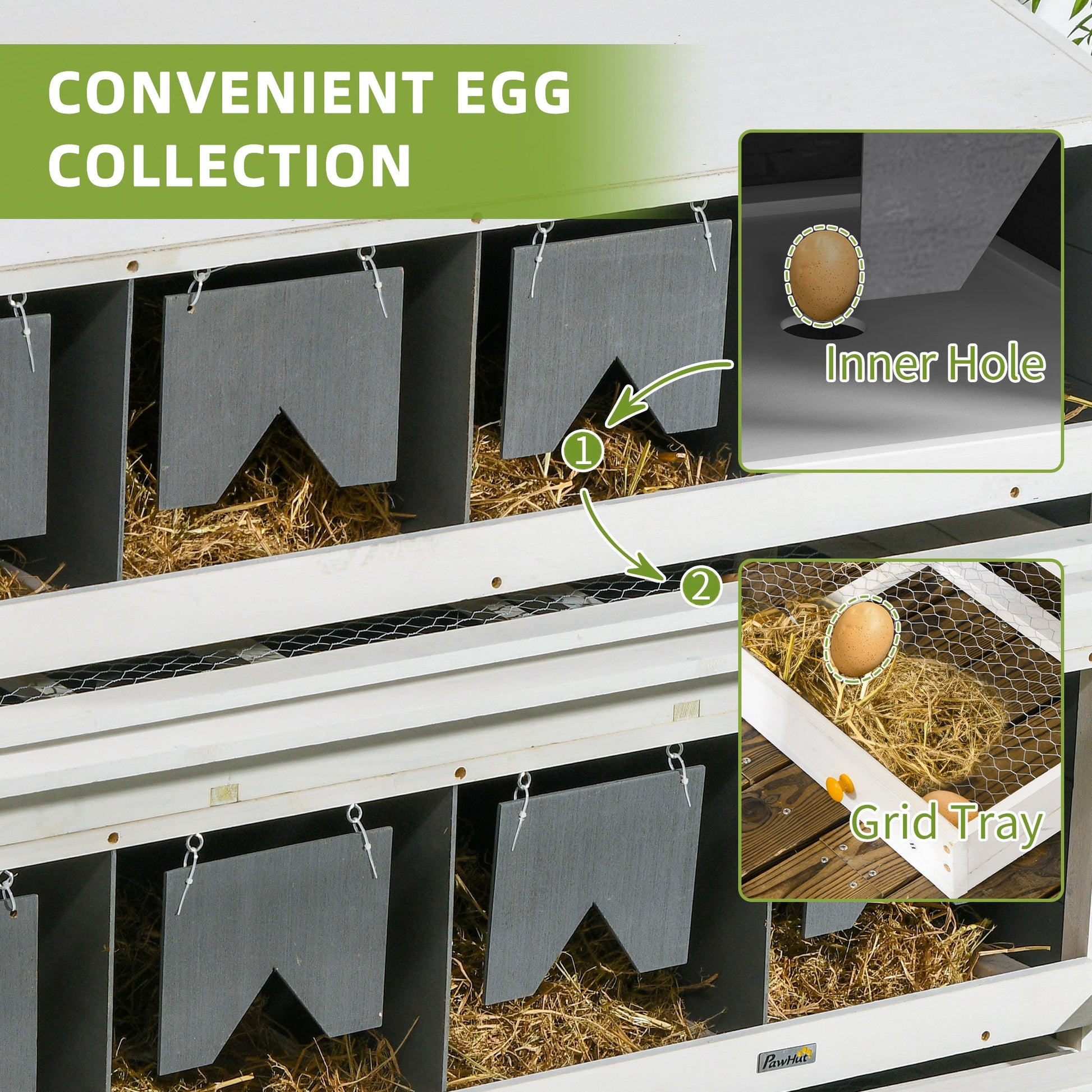 KFX-1336637 8 Compartment Wooden Chicken Nesting Box with Egg Collection Trays and Perches for 16-32 Hens