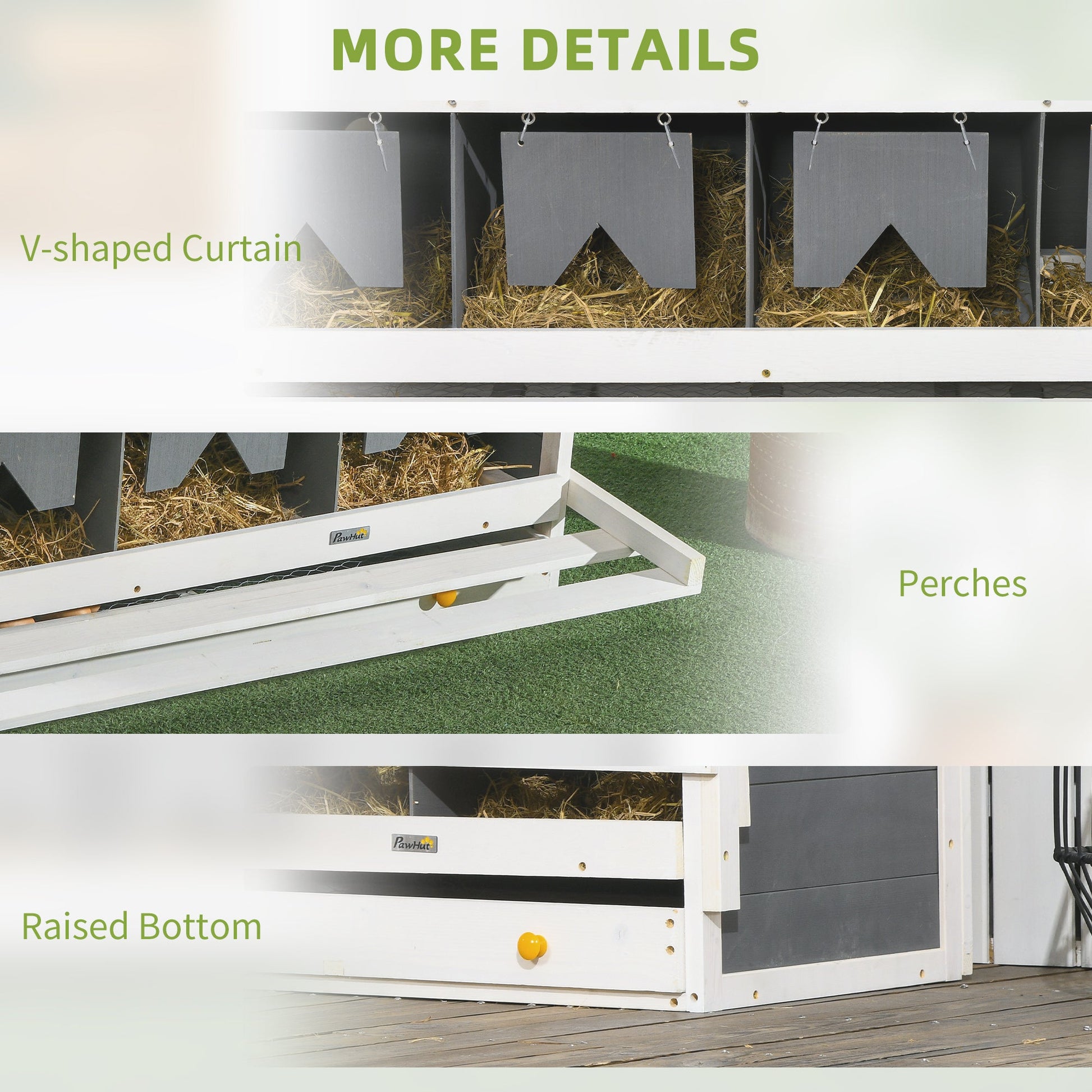 KFX-1336637 8 Compartment Wooden Chicken Nesting Box with Egg Collection Trays and Perches for 16-32 Hens