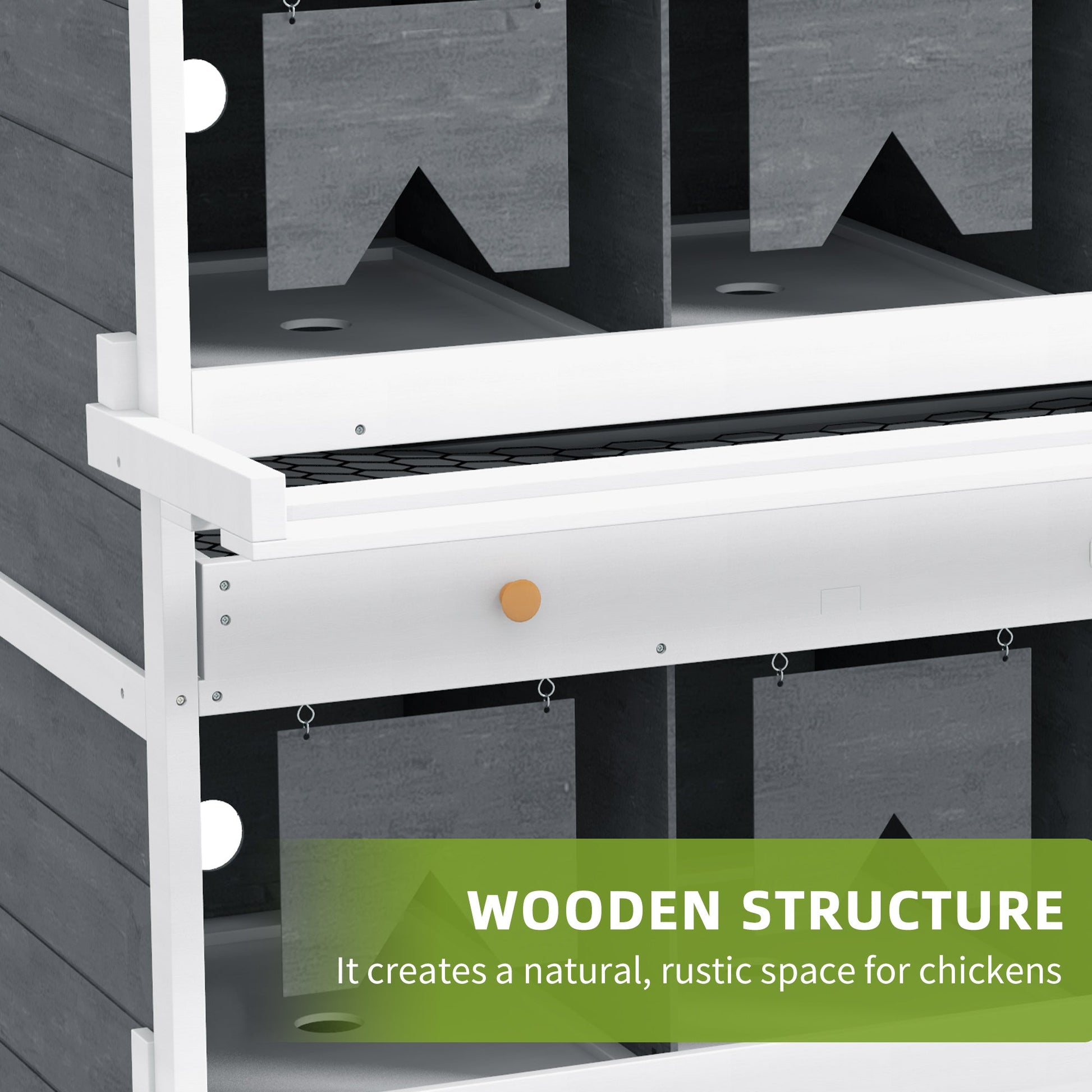KFX-1336637 8 Compartment Wooden Chicken Nesting Box with Egg Collection Trays and Perches for 16-32 Hens
