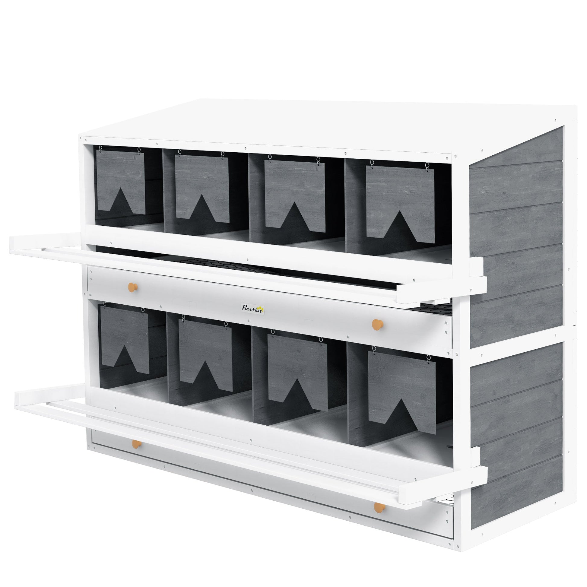 KFX-1336637 8 Compartment Wooden Chicken Nesting Box with Egg Collection Trays and Perches for 16-32 Hens