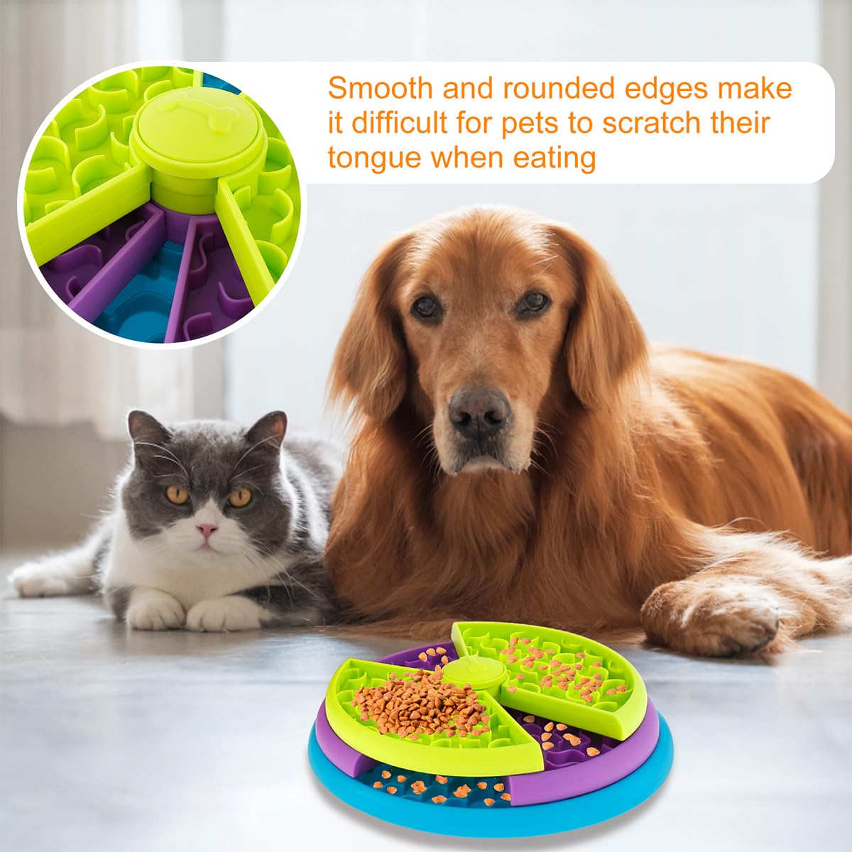 KFX-1336765 3-in-1 Slow Feeder Bowl with Rotating Tiers and Lick Mat for Medium & Large Dogs