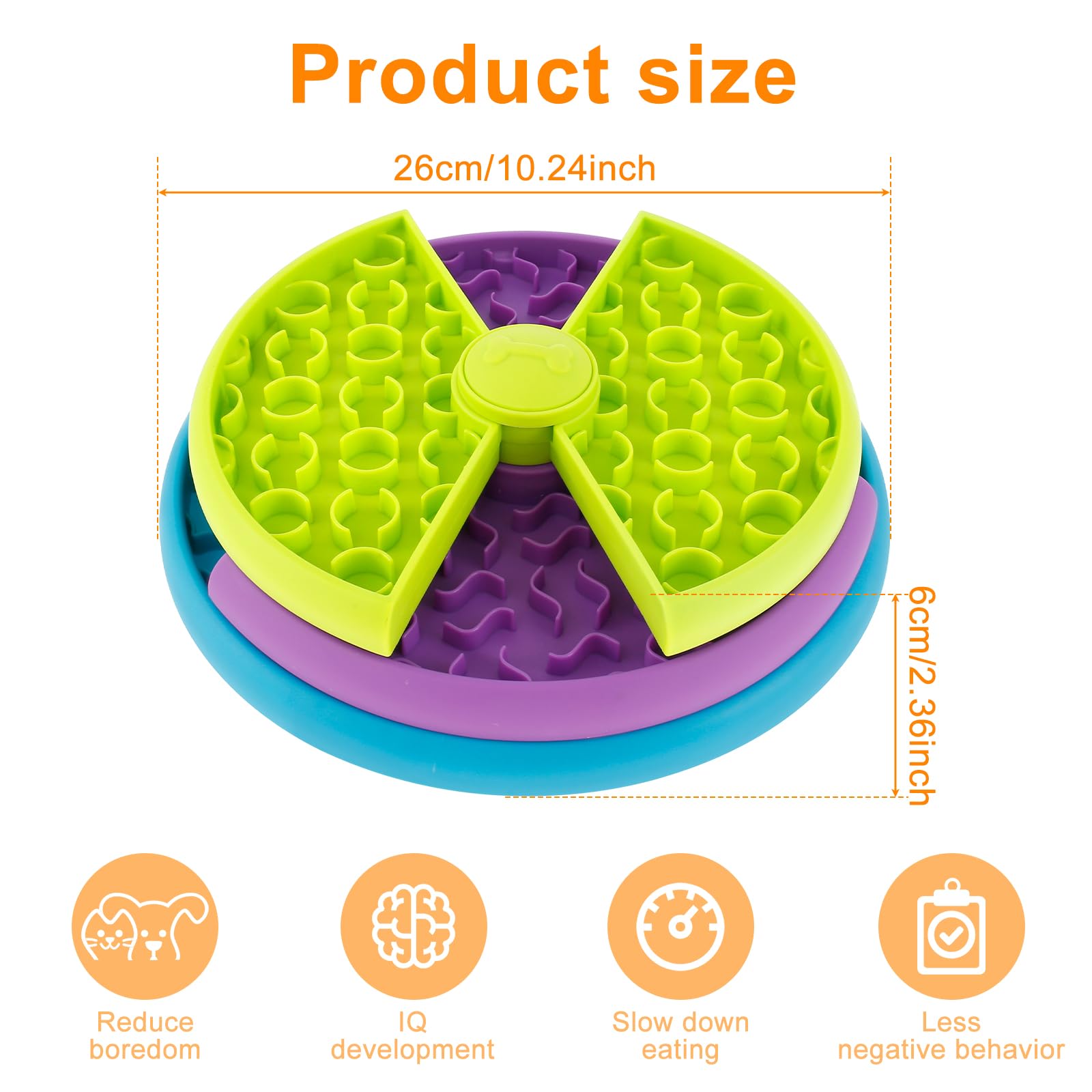 KFX-1336765 3-in-1 Slow Feeder Bowl with Rotating Tiers and Lick Mat for Medium & Large Dogs