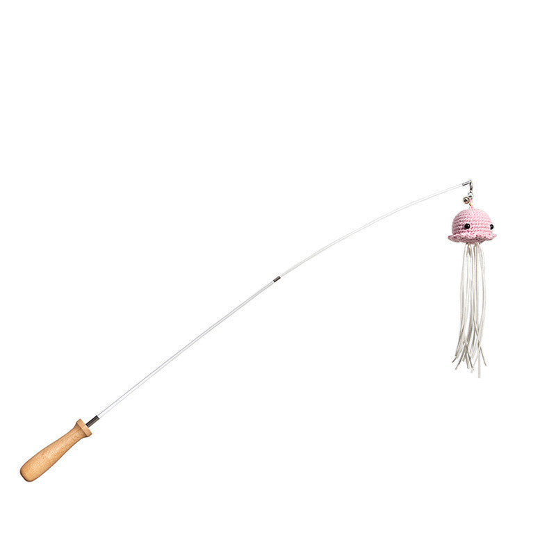 KFX-1339581 Telescopic Steel Wire Cat Toy with Beech Handle and Bell, Durable Funny Cat Stick