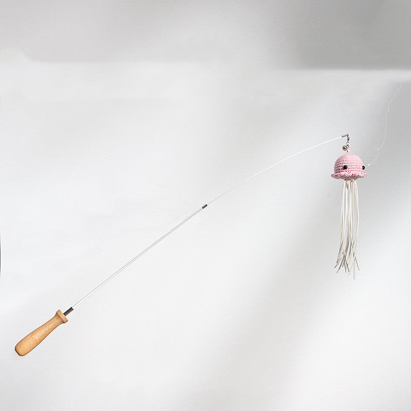 KFX-1339581 Telescopic Steel Wire Cat Toy with Beech Handle and Bell, Durable Funny Cat Stick