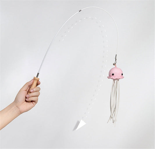 KFX-1339581 Telescopic Steel Wire Cat Toy with Beech Handle and Bell, Durable Funny Cat Stick