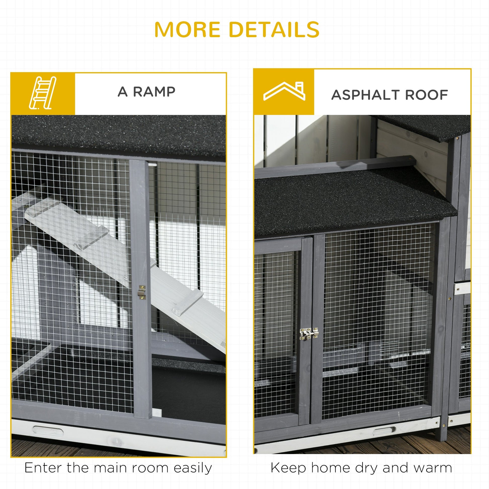 KFX-1342397 Deluxe Wooden Rabbit Hutch with Run and Removable Cleaning Trays for Small Animals, Light Gray, 90.5"
