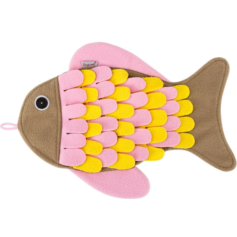 KFX-1344701 Fish-Shaped Pink Fleece Cat Toy Blanket and Training Food Bowl - 36 x 26CM