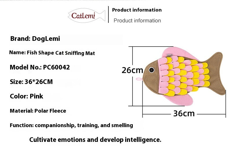 KFX-1344701 Fish-Shaped Pink Fleece Cat Toy Blanket and Training Food Bowl - 36 x 26CM