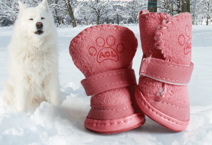 KFX-1345341 Lambskin Winter Pet Boots Set for Dogs - Warm and Stylish, 4 Pieces