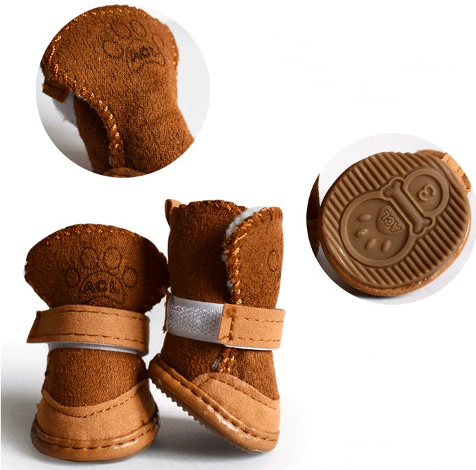 KFX-1345341 Lambskin Winter Pet Boots Set for Dogs - Warm and Stylish, 4 Pieces