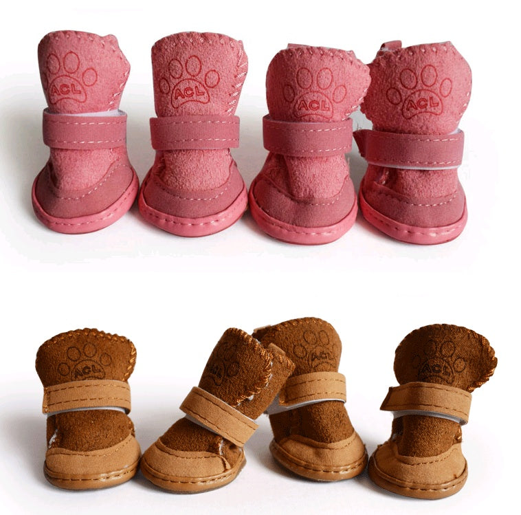 KFX-1345341 Lambskin Winter Pet Boots Set for Dogs - Warm and Stylish, 4 Pieces