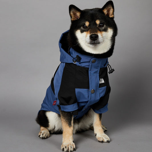 KFX-1346109 Durable Blue Denim Raincoat for Large Dogs - Windproof and Waterproof Pet Jacket