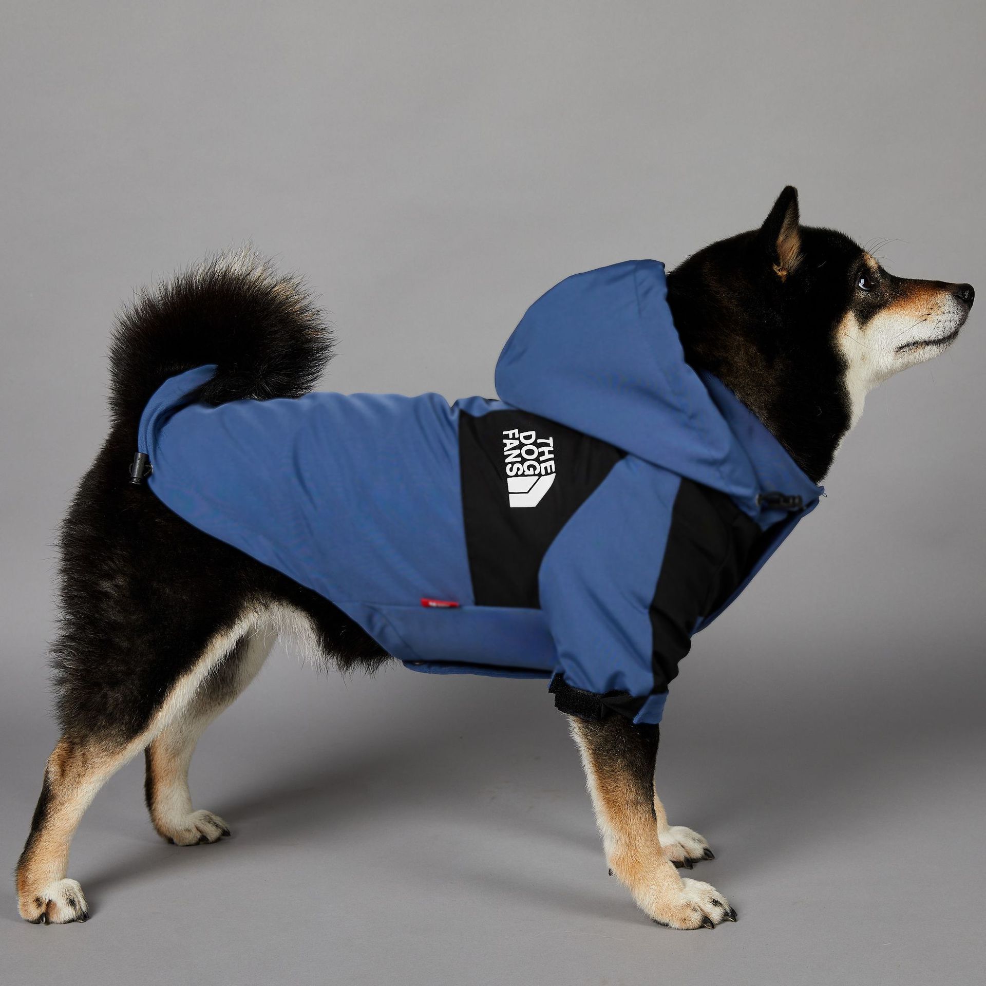 KFX-1346109 Durable Blue Denim Raincoat for Large Dogs - Windproof and Waterproof Pet Jacket