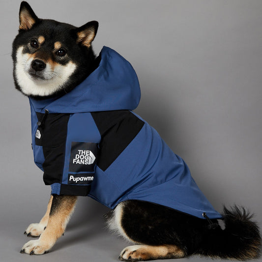 KFX-1346109 Durable Blue Denim Raincoat for Large Dogs - Windproof and Waterproof Pet Jacket