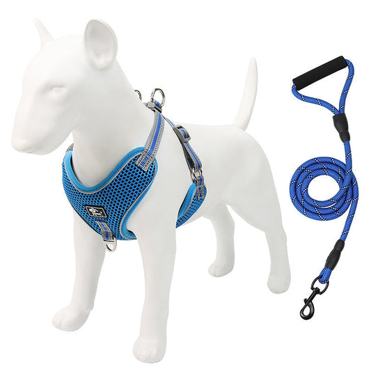 KFX-1347773 Adjustable Pet Chest Strap Traction Rope for Dogs - Available in Blue, Black, Red, Multiple Sizes