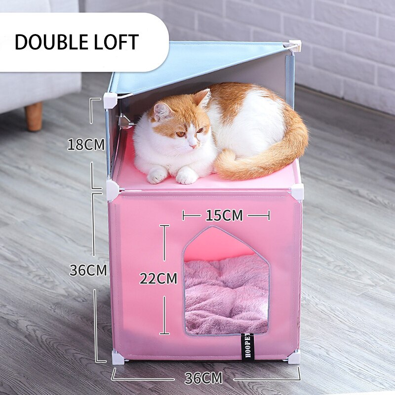 KFX-1348541 Double-Storey Fully Enclosed Cat Nest - Four Seasons Comfort with Polyester & Iron Frame