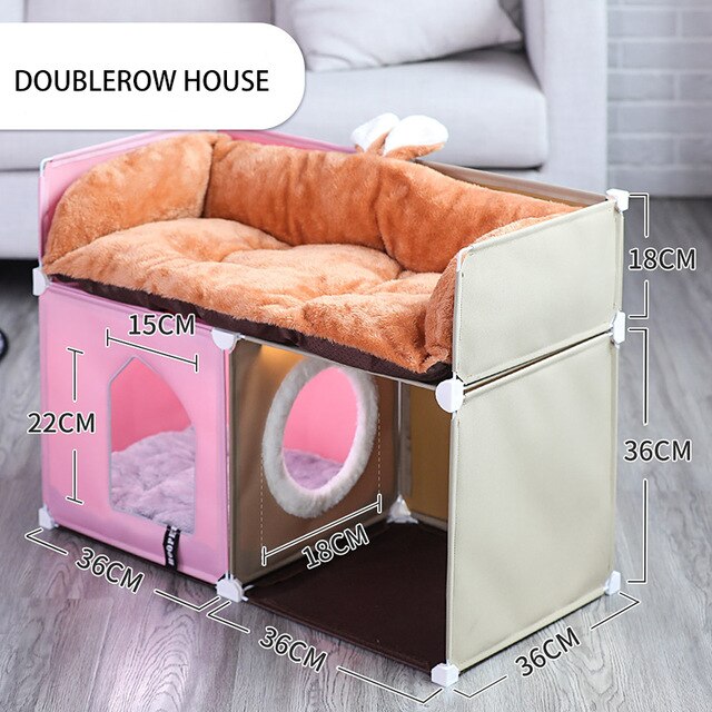 KFX-1348541 Double-Storey Fully Enclosed Cat Nest - Four Seasons Comfort with Polyester & Iron Frame