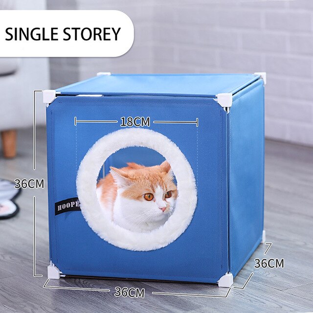 KFX-1348541 Double-Storey Fully Enclosed Cat Nest - Four Seasons Comfort with Polyester & Iron Frame
