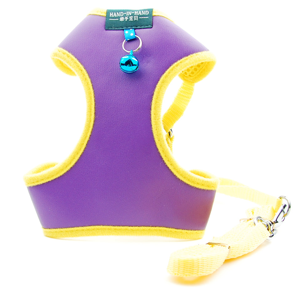 KFX-1353533 Breathable PU Mesh Vest-Style Harness with Adjustable Straps and Durable Copper Bell for Pets