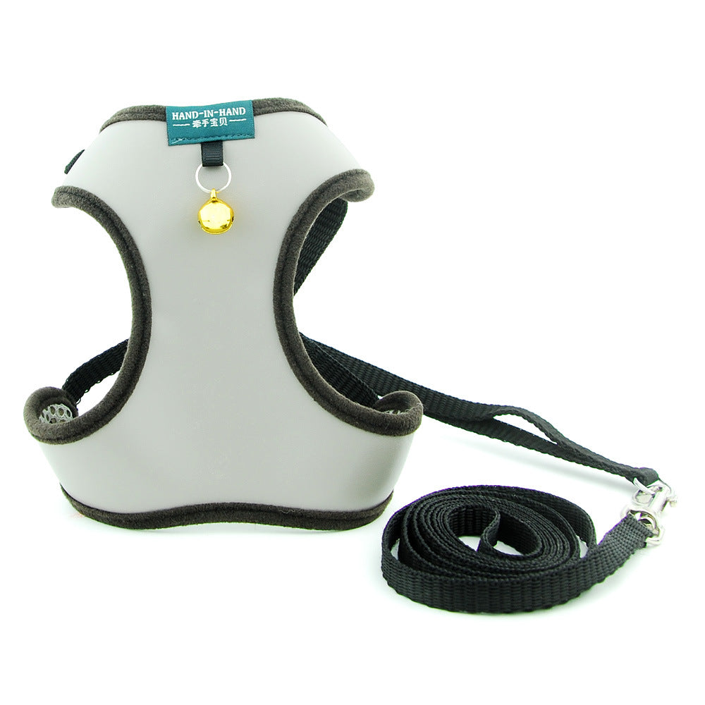 KFX-1353533 Breathable PU Mesh Vest-Style Harness with Adjustable Straps and Durable Copper Bell for Pets